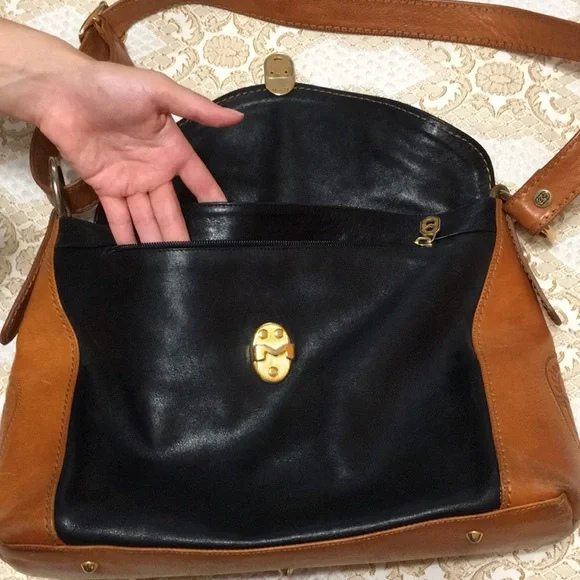 MARINO ORLANDI Genuine Leather Black/Brown ColorBlock Shoulder Bag Made in Italy - Picture 9 of 16